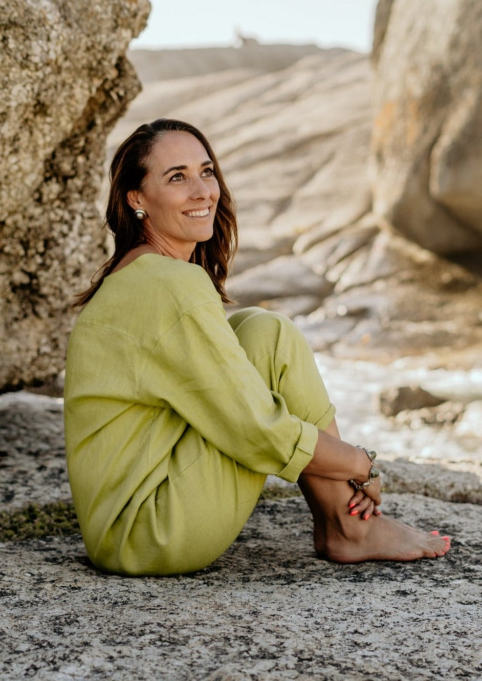 Pure linen jumpsuit in green