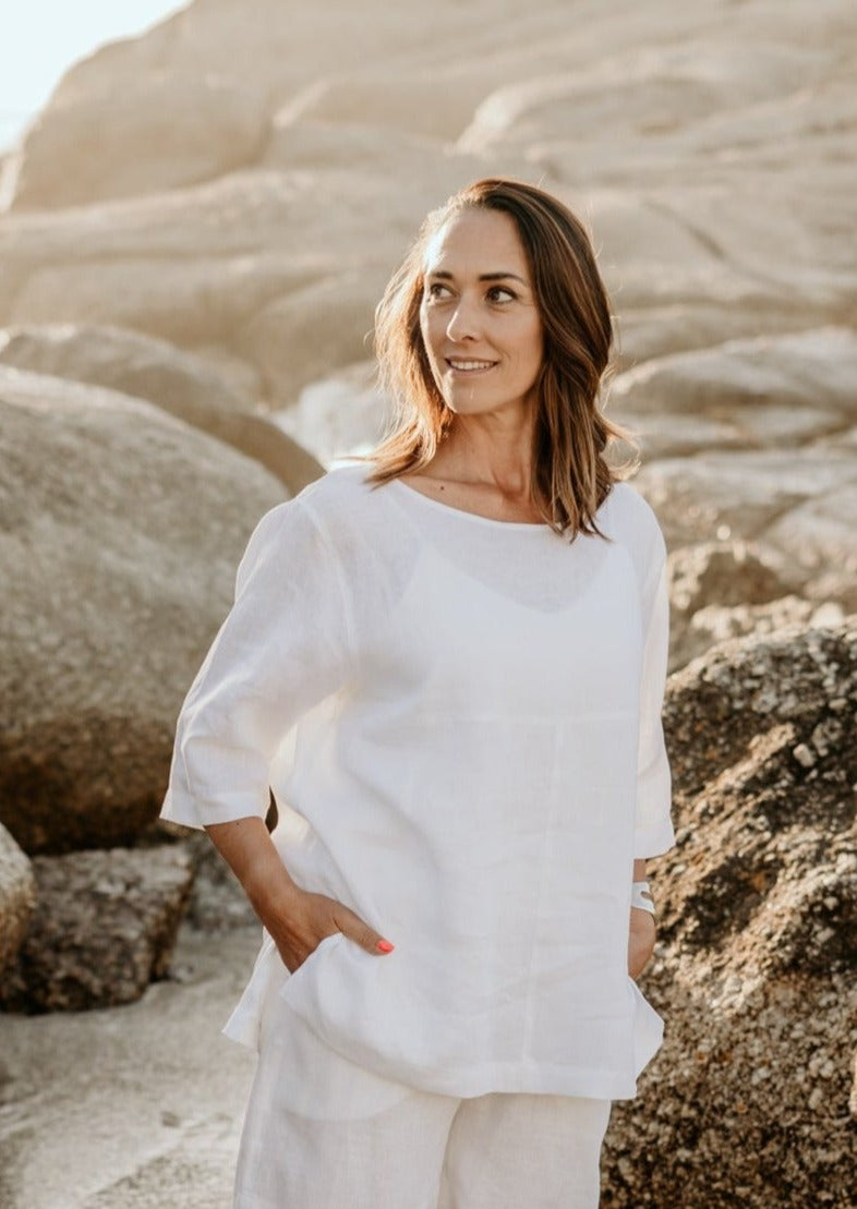 White pure linen top and pure linen shorts