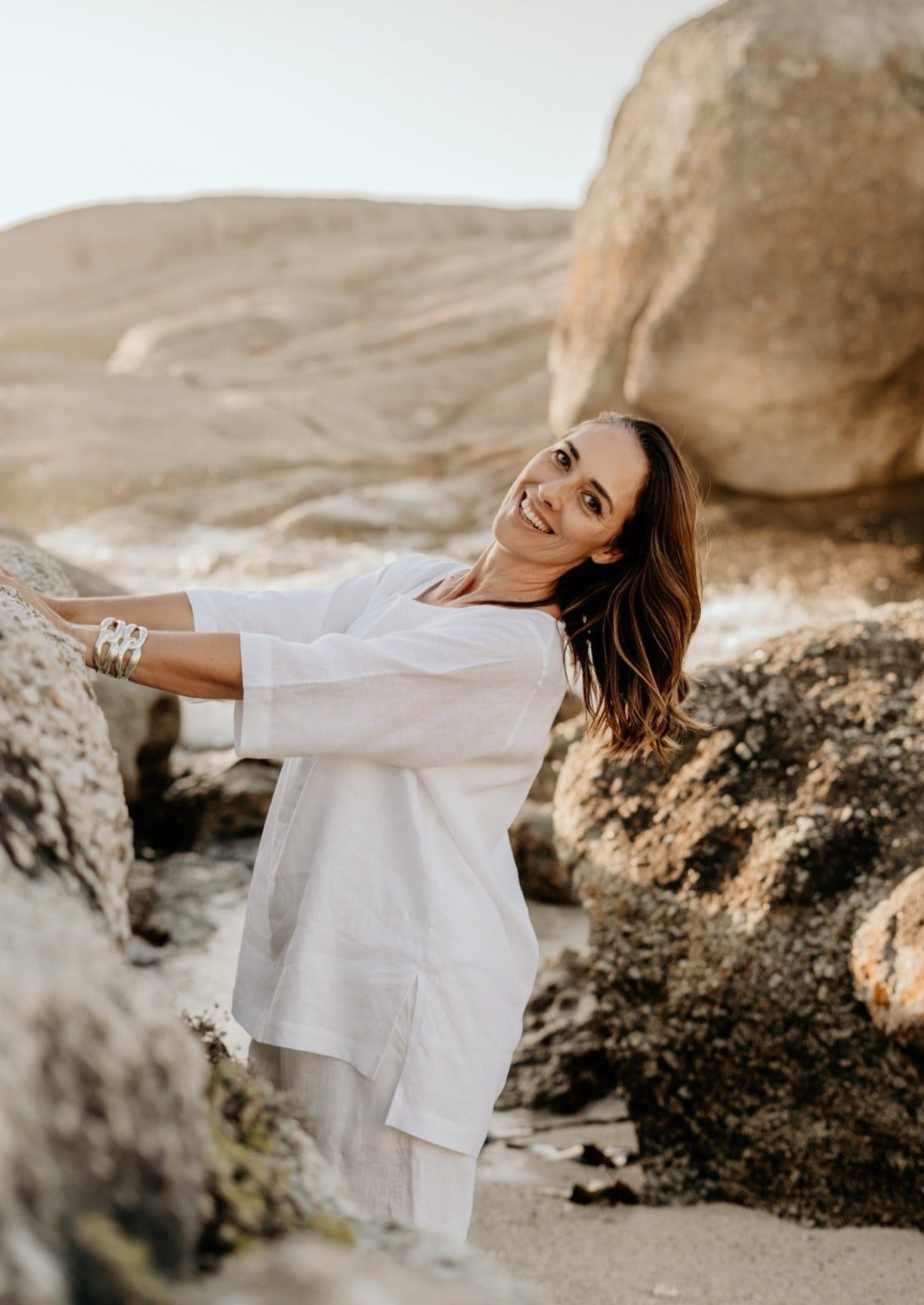 White pure linen top and pure linen shorts