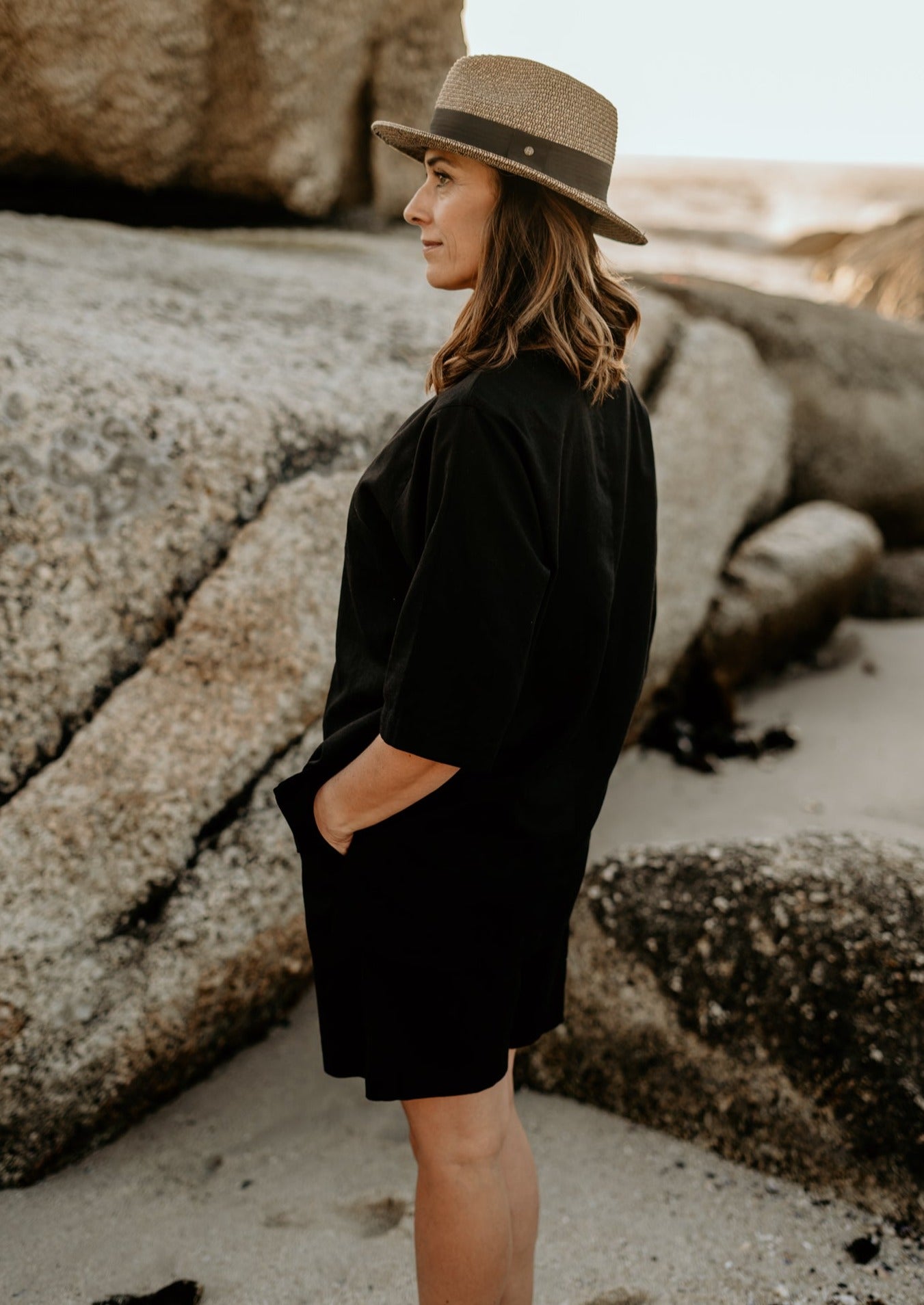 Black pure linen top and pure linen pants